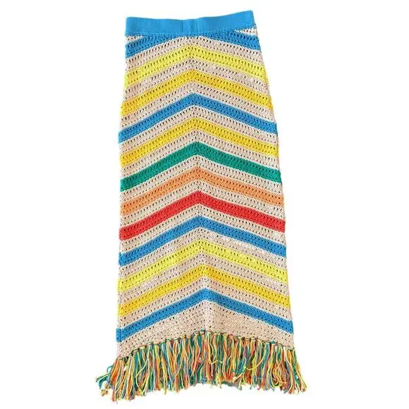 Mother Candy Stripe Cinch Tank Halter Top Fringe Midi Skirt Set size S NEW Tags - Picture 11 of 16